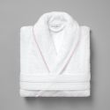 Peignoir coton bouclette col châle à bourdon 450 gsm - blanc/rose