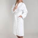 Peignoir coton bouclette col châle à bourdon 450 gsm - blanc/rose