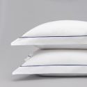 Taie d’oreiller en percale de coton 160 fils avec bourdon bleu