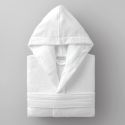 Peignoir velours de coton extérieur/bouclette intérieur 450 gsm - capuche - blanc