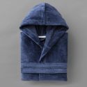 Peignoir velours de coton extérieur/bouclette intérieur 450 gsm - capuche - bleu