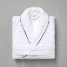 Peignoir coton bouclette col châle à bourdon 450 gsm - blanc/bleu