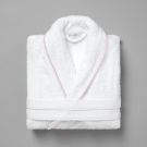 Peignoir coton bouclette col châle à bourdon 450 gsm - blanc/rose