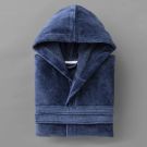 Peignoir velours de coton extérieur/bouclette intérieur 450 gsm - capuche - bleu