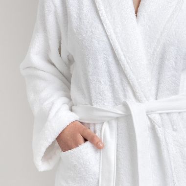 Peignoir coton bouclette col châle à bourdon 450 gsm - blanc
