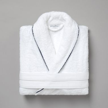 Peignoir coton bouclette col châle à bourdon 450 gsm - blanc/bleu