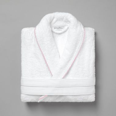 Peignoir coton bouclette col châle à bourdon 450 gsm - blanc/rose