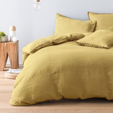 Housse de couette en pur lin lavé français - jaune