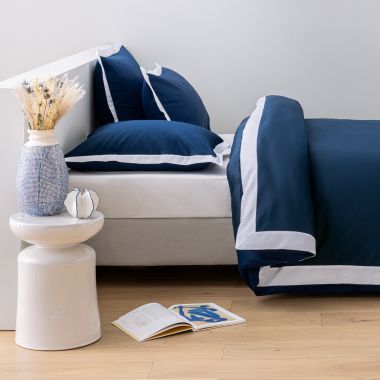 Housse de couette en satin de coton égyptien 240 fils - bleu