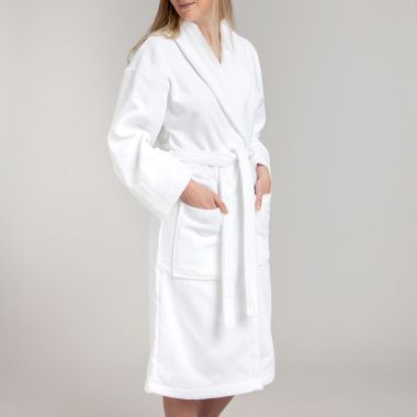 Peignoir velours de coton extérieur/bouclette intérieur 450 gsm  - blanc
