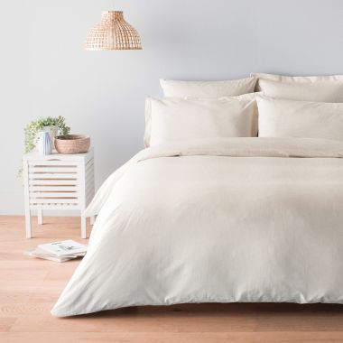 Housse de couette en percale de coton tissé teint oxford beige