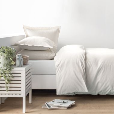 Taie d'oreiller en percale de coton tissé teint oxford beige