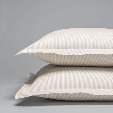 Taie d'oreiller en percale de coton tissé teint oxford beige