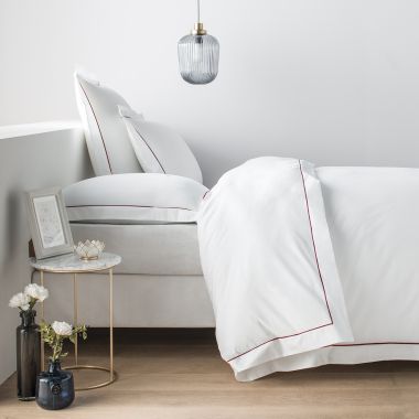 Parure de lit en percale de coton 160 fils avec bourdon bordeaux