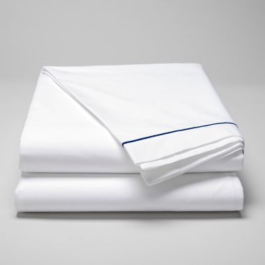 Drap plat en percale de coton 160 fils avec bourdon bleu