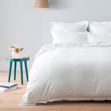 Housse de couette en satin de coton égyptien 120 fils finition jour échelle - blanc