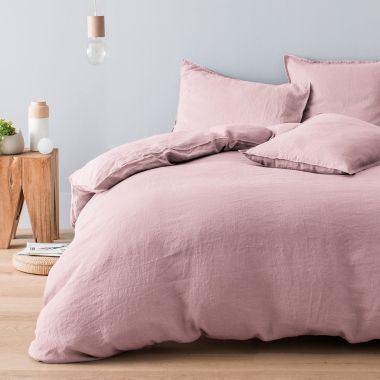Housse de couette en pur lin lavé français - rose poudrée