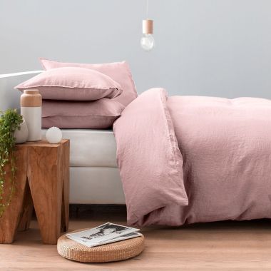 Housse de couette en pur lin lavé français - rose poudrée