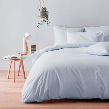 Housse de couette en percale lavée de coton 120 fils - bleu pâle
