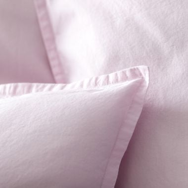 Parure de lit en percale lavée de coton 120 fils - rose pâle
