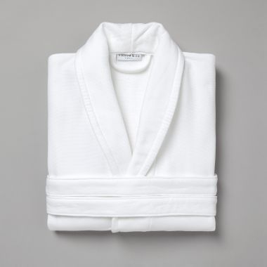 Peignoir de bain uni col chale en coton piqué 330 gsm