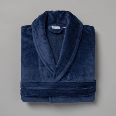 Peignoir velours de coton extérieur/bouclette intérieur 450 gsm  - bleu marine