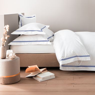 Housse de couette en satin de coton égyptien 320 fils double bourdon bleu