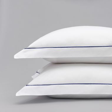 Taie d’oreiller en percale de coton 160 fils avec bourdon bleu