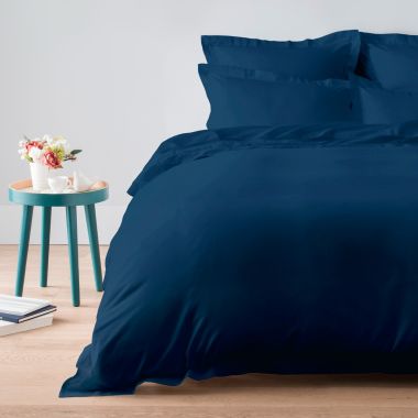 Parure de lit en satin de coton égyptien 120 fils finition jour échelle - bleu