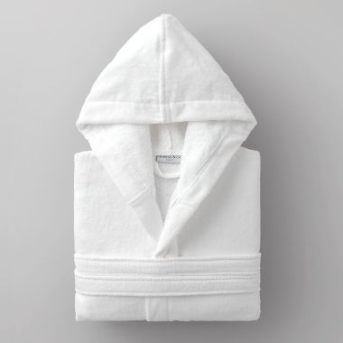 Peignoir velours de coton extérieur/bouclette intérieur 450 gsm - capuche - blanc