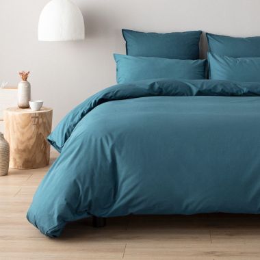 Housse de couette en percale de coton 120 fils - bleu