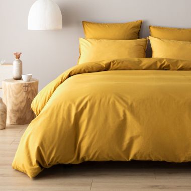 Housse de couette en percale de coton 120 fils - curcuma
