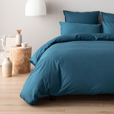 Parure de lit en percale de coton 120 fils - bleu