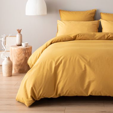 Parure de lit en percale de coton 120 fils - curcuma