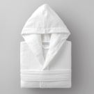 Peignoir velours de coton extérieur/bouclette intérieur 450 gsm - capuche - blanc