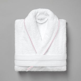 Plain shawl collar bathrobe with bourdon 450 gsm - white/pink