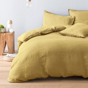 Duvet cover in pure French washed linen - yellow