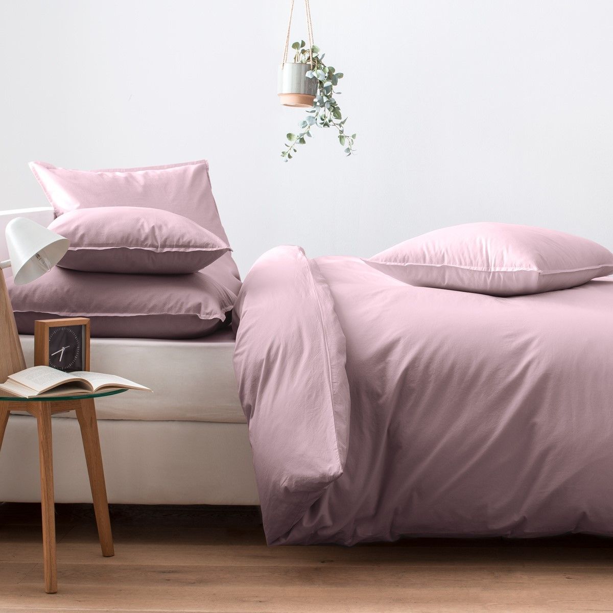 Housse de couette en percale lavée de coton 120 fils - lila