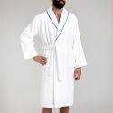 Plain shawl collar bathrobe with bourdon 450 gsm - white/blue