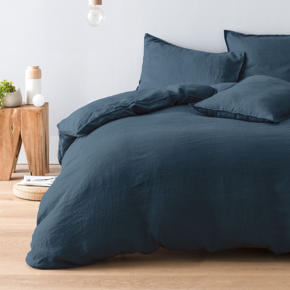 Duvet cover in pure French washed linen - blue