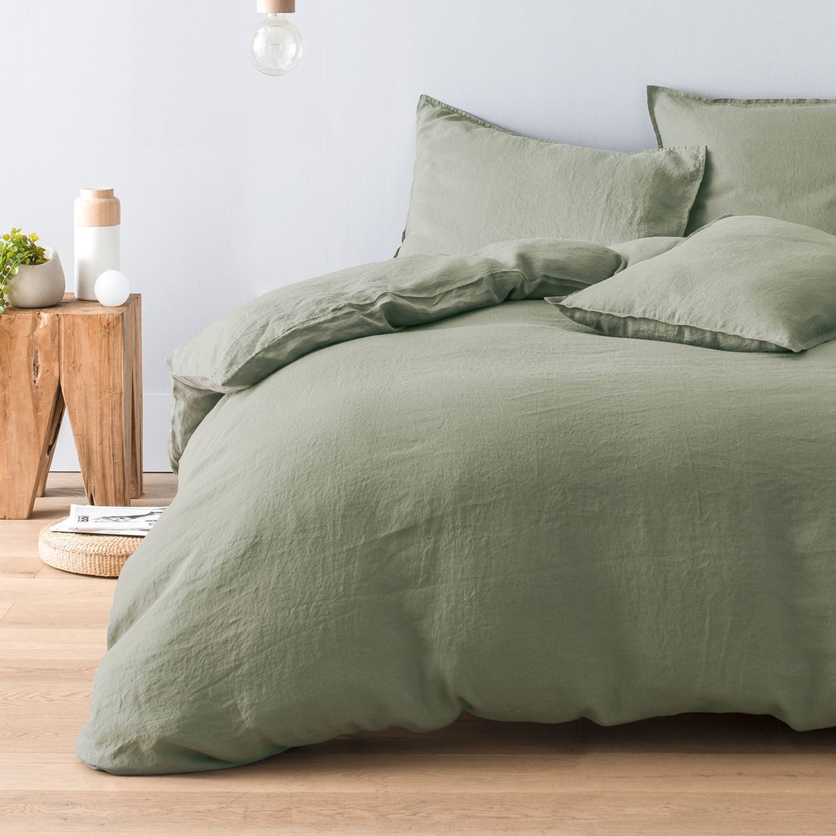 Duvet cover in pure French washed linen - green