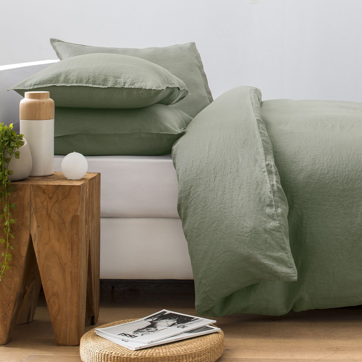 Duvet cover in pure French washed linen - green