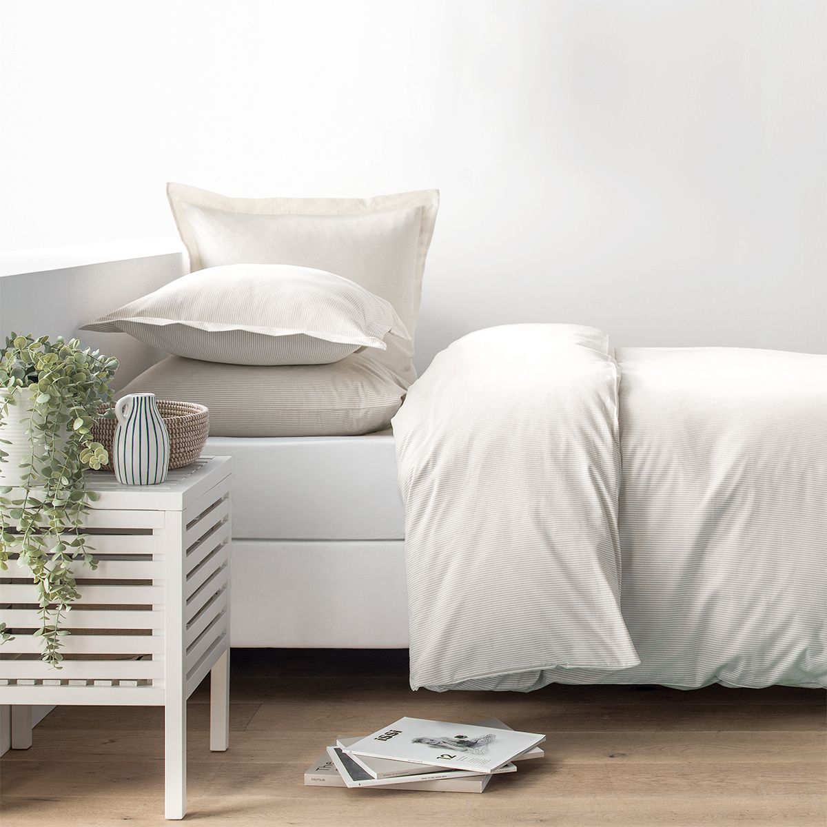 Taie d'oreiller en percale de coton tissé teint oxford beige