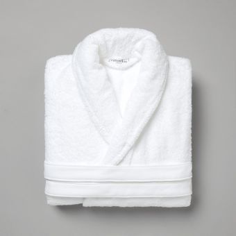 Peignoir coton bouclette col châle à bourdon 450 gsm - blanc