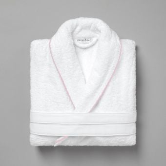 Peignoir coton bouclette col châle à bourdon 450 gsm - blanc/rose