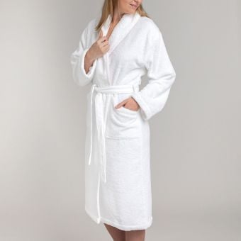 Peignoir coton bouclette col châle à bourdon 450 gsm - blanc/rose