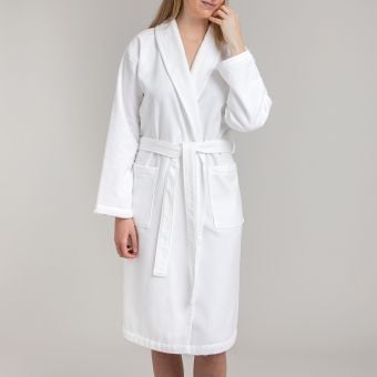 Peignoir de bain uni col chale en coton piqué 330 gsm