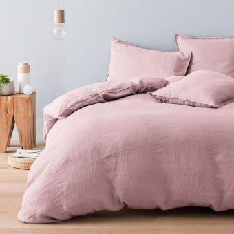 Housse de couette en pur lin lavé français - rose poudrée