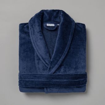 Peignoir velours de coton extérieur/bouclette intérieur 450 gsm  - bleu marine