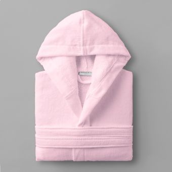 Peignoir velours de coton extérieur/bouclette intérieur 450 gsm  - capuche - rose